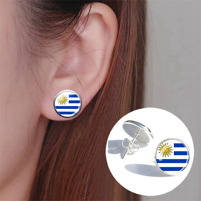 South American Flag Earrings Argentina Columbia Chile Suriname Peru Uruguay Ecuador Flag Glass Dome Stud Earring Trinket