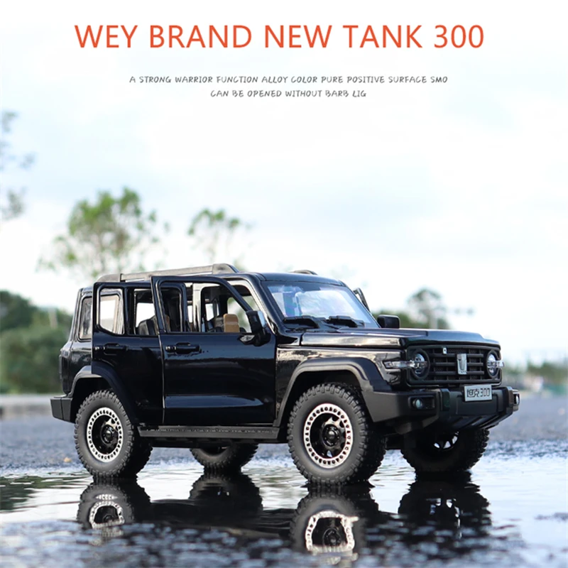 New 1:24 Tank 300 Wrangler SUV Alloy Car Model Diecast Metal Toy Off-road Vehicle Car Model Simulation Sound and Light Kids Gift