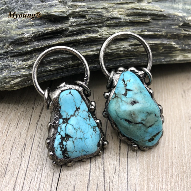 10pcs Freeform Natural Stone Nugget Blue Turquoises Vintage Pendant BOHO Necklace Jewelry Making MY210545