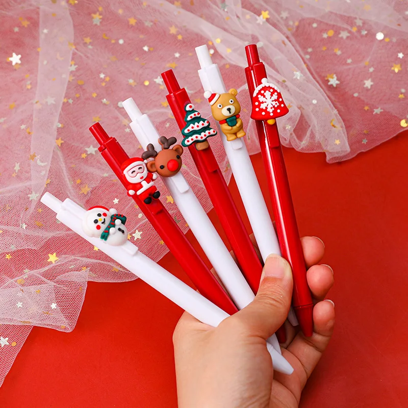 

6pcs/Lot Christmas Press Gel Pen Refills Good Writing Neutral Pen Set Students Examination Office Bullet Black Ink Cartoon Pens