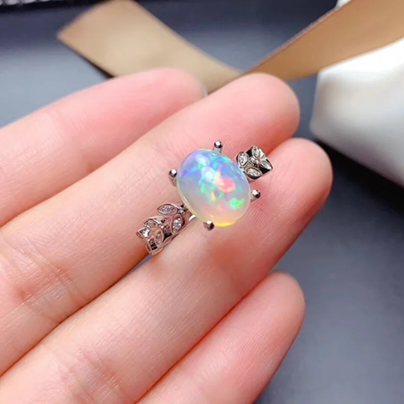 

Genuine Opal Ring for Women Fine Jewelry Gift 8x10mm Size Opal Gemstone Colorful Fireworks Real 925 Silver Birthstone