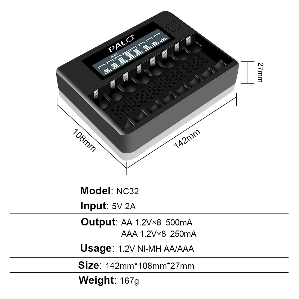 PALO AA battery 1.2V AA rechargeable battery 3000mAh nimh aa batteries with 8slots 1.2V AA AAA battery charger