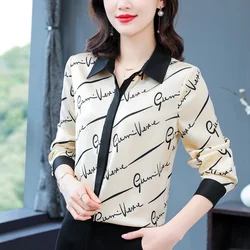 Women Blouses Tops Satin Printed Shirt Silk Long Sleeve Top Plus Size Women Clothing