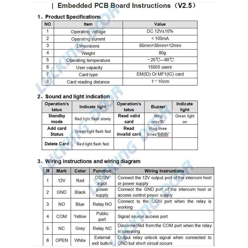 13.56Mhz IC MF Embedded Access Control module Proximity Access Control System Board Building intercom module 15000 user