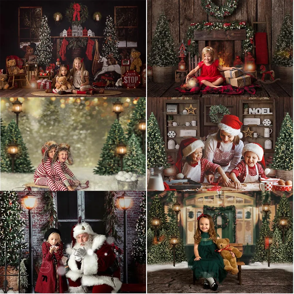 Mocsicka Merry Christmas Backdrop Fireplace Brick Xmas Tree Background Photographic Kid Family Photobooth Props Studio Photocall