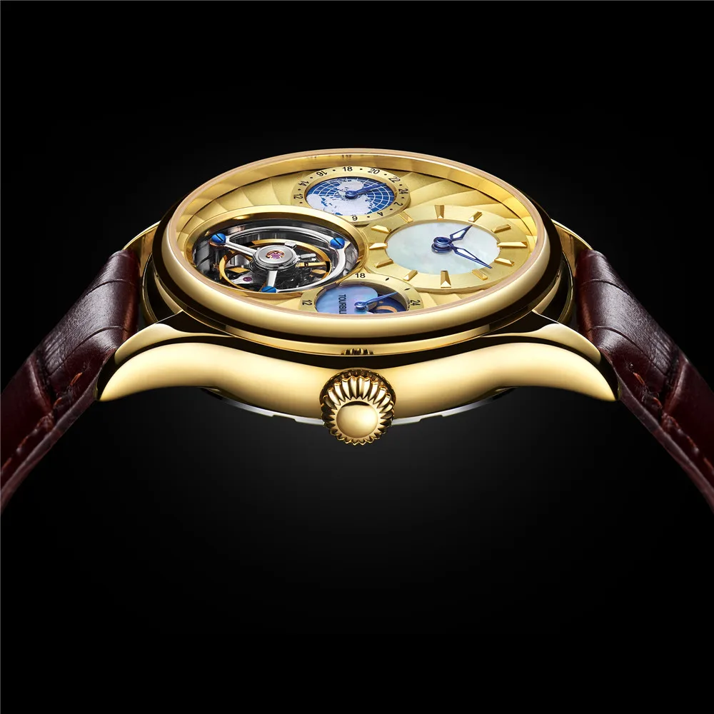 AESOP Men's Real Tourbillon Mechanical Hand Wind Wristwatch Male Top Brand Luxury Skeleton Design Multifuctional Sapphire Watch