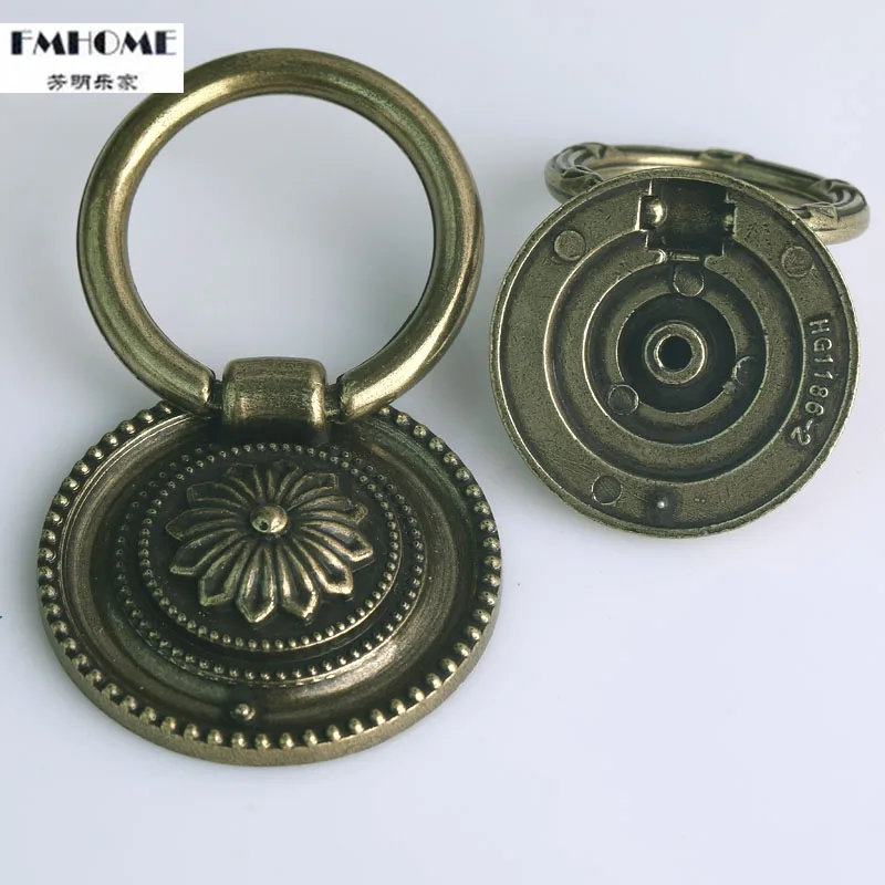 Diameter 48mm 38mmRetro Style Drop Ring Antique Brass Drawer Shoe Cabinet Knob Pull Classical bronze Kitchen Cabinet  Handle