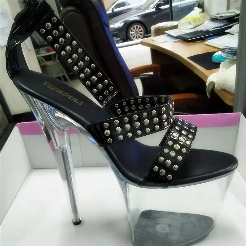 Rivet vamp decoration model table stage shoes/high thin heels 20cm sandals/crystal pole dancing, dancing shoes