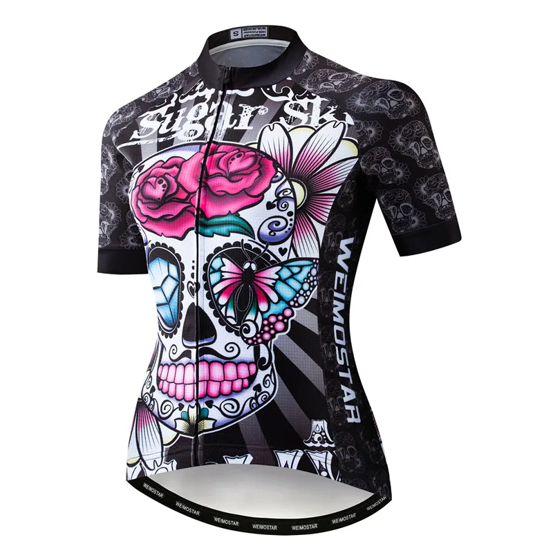 Weimostar 2024 Women's Summer Skull Cycling Jersey Road Bicycle Shirt MTB Bike Jersey Top Outdoor Sport Ropa ciclismo Clothing