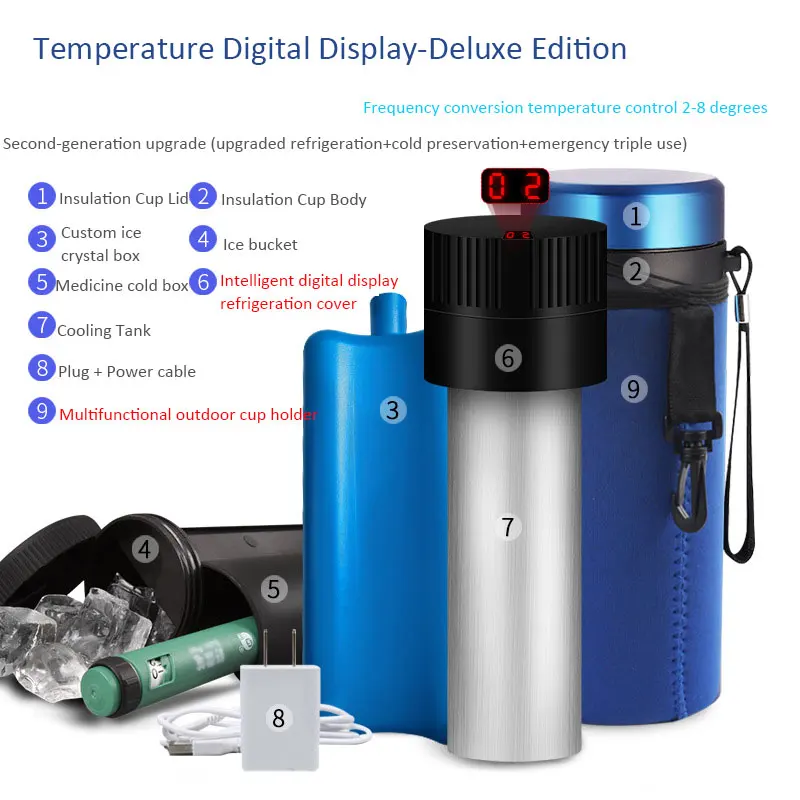 

LCD Insulin Refrigerated Cup Portable Outdoor Cooler Flask Mini Vacuum Medicine And Beverage Refrigerated Drug Cooler Fridge