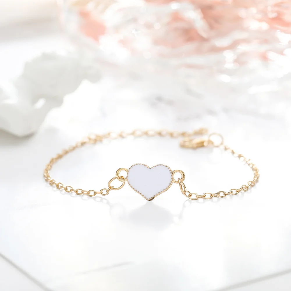 New Fashion Cheap Charm Chain Enamel Heart Bangles & Bracelet For Women Party Wedding Jewelry Wholesale Minimalist Bangle Bijoux