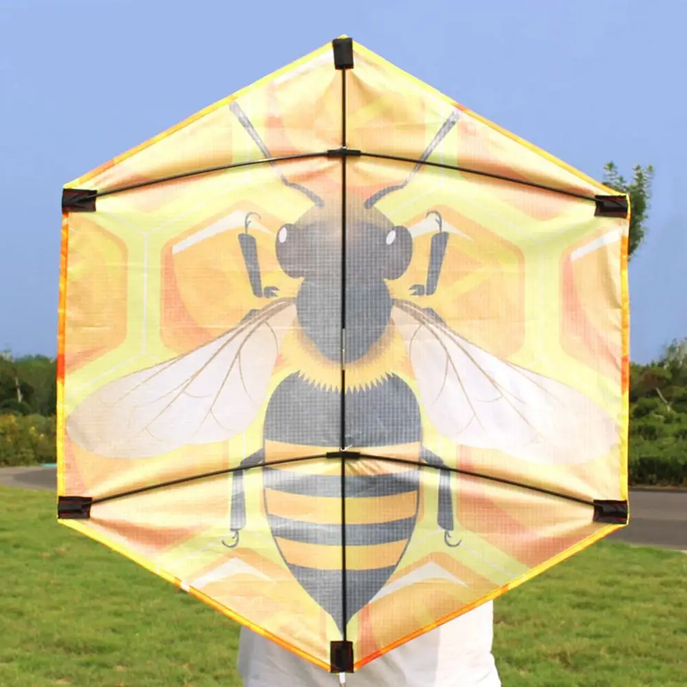 Bee Kite Cartoon Style Honeycomb Print Colorful Yellow Hexagon Flying Kite Colorful Lifeful Bee Plaid Cloth Kite Toy for Outdoor