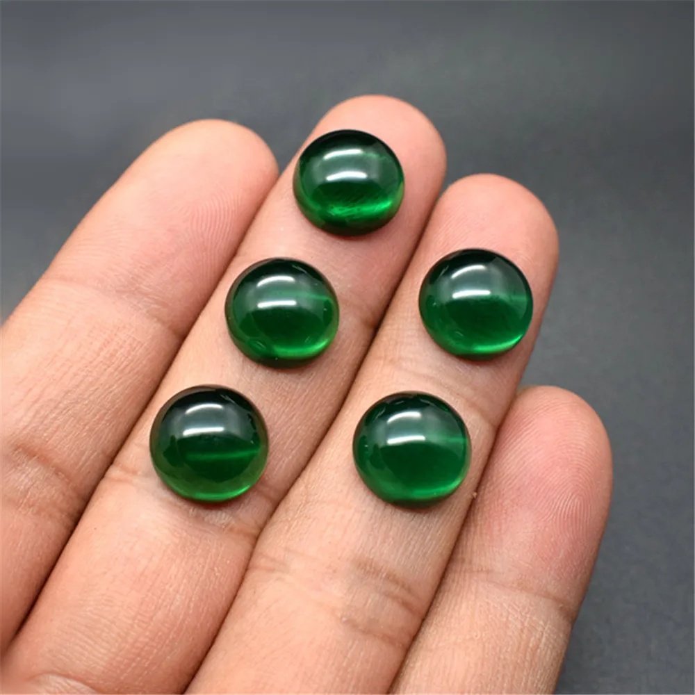 Emerald Round Cabochon Smooth Polished Surface Round Rich Green Emerald Cabochon Flat Back Multiple Sizes to Choose