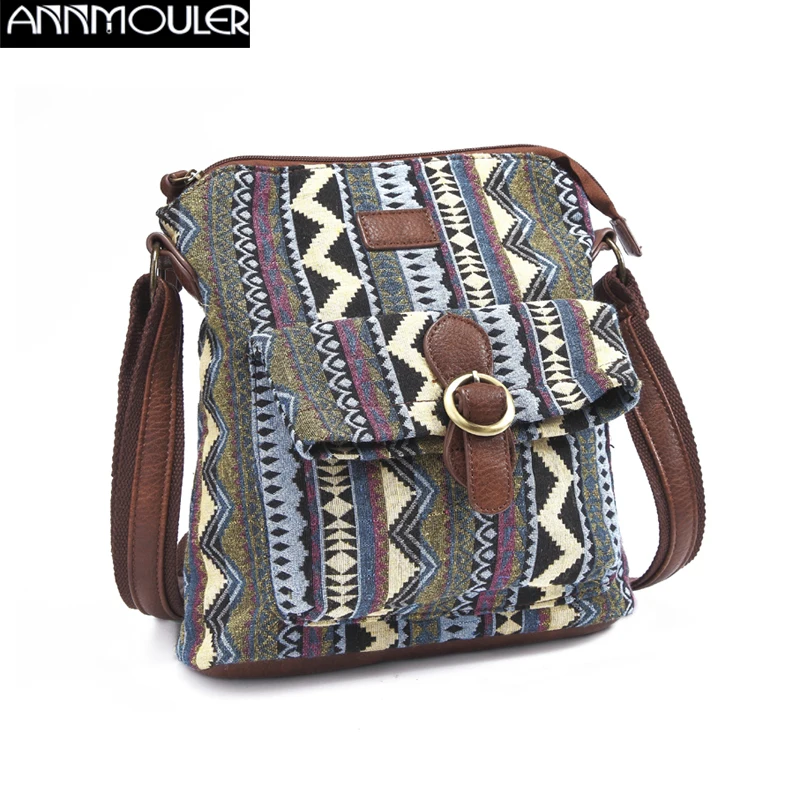 Annmouler Vintage kadınlar omuzdan askili çanta kumaş Crossbody çanta marka tasarımcı çanta çanta kadın askılı çanta kızlar Tote çanta