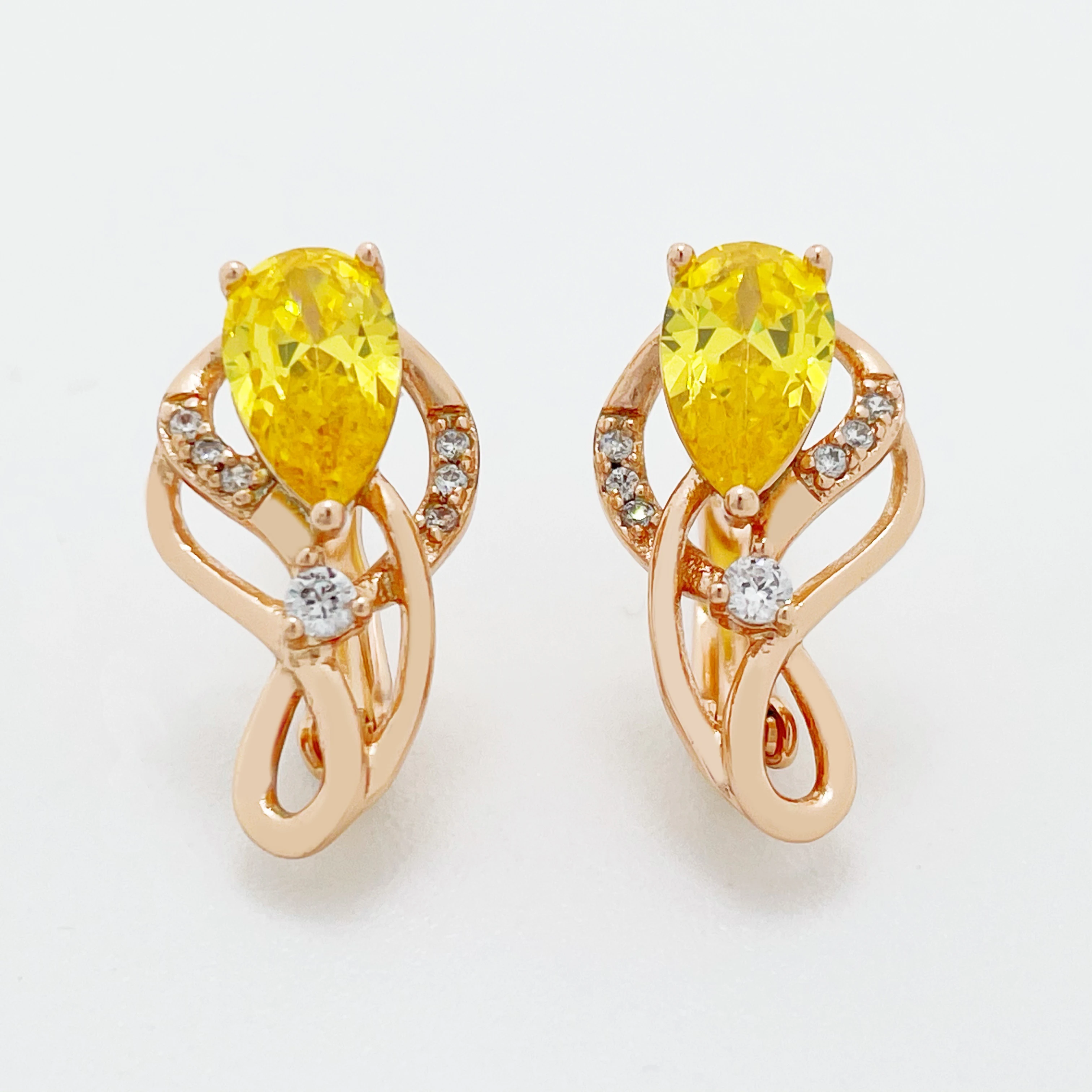 New Arrival Cute 585 Rose Gold Stud Earrings for Women Hollow Yellow Natural Zircon Special Wedding Trendy Jewelry