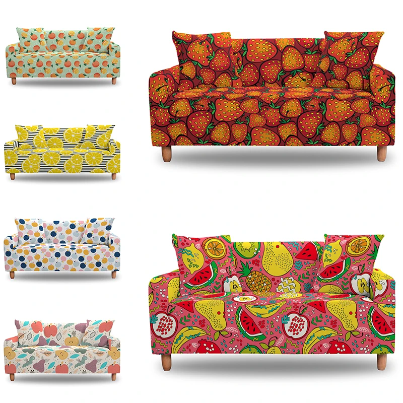 Fruit Printing Stretch Combination Sofa Cover Elastic Alll-cover Slipcover For Living Room Decor Dust-proof Corner Couch Covers