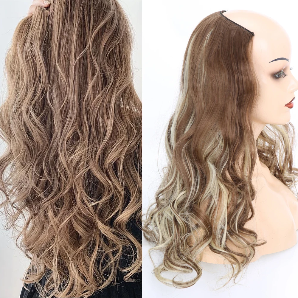 

U Part Synthetic Clip In Hair Extension Long Thick Curly Natural Blonde Flase Hair Hairpieces For Women Synthetic Hair Wig