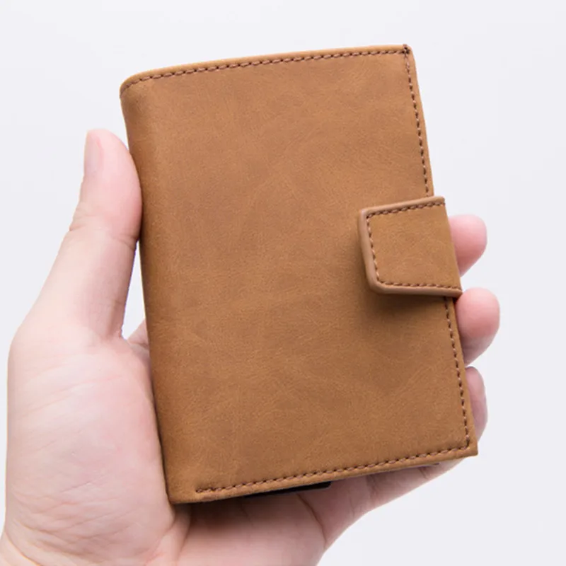 Paquete de tarjetas RFID para hombre, antidesmagnetización, antirrobo, tarjeta de crédito bancaria, billetera automática de cuero PU, funda, soporte