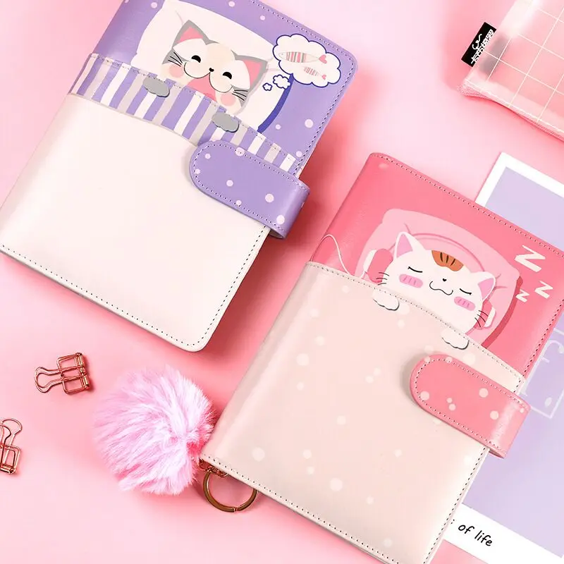 Sharkbang New Arrival śpiący sen kot 80 arkuszy A5 A6 PU luźne liści pamiętnik czasopisma Agenda zestaw podarunkowy Kawaii biurowe