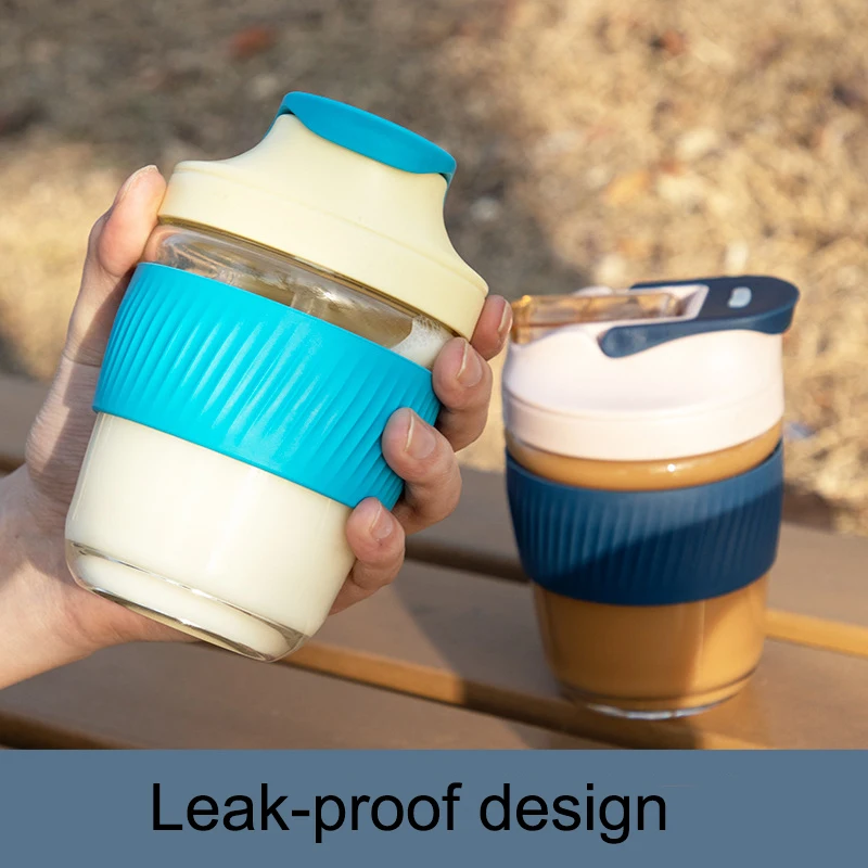 350/500ML Coffee Mug Pipette Leak Proof  Cup Lovely Glass  Silicagel Hot Resistant Portable Water  With Cover Office