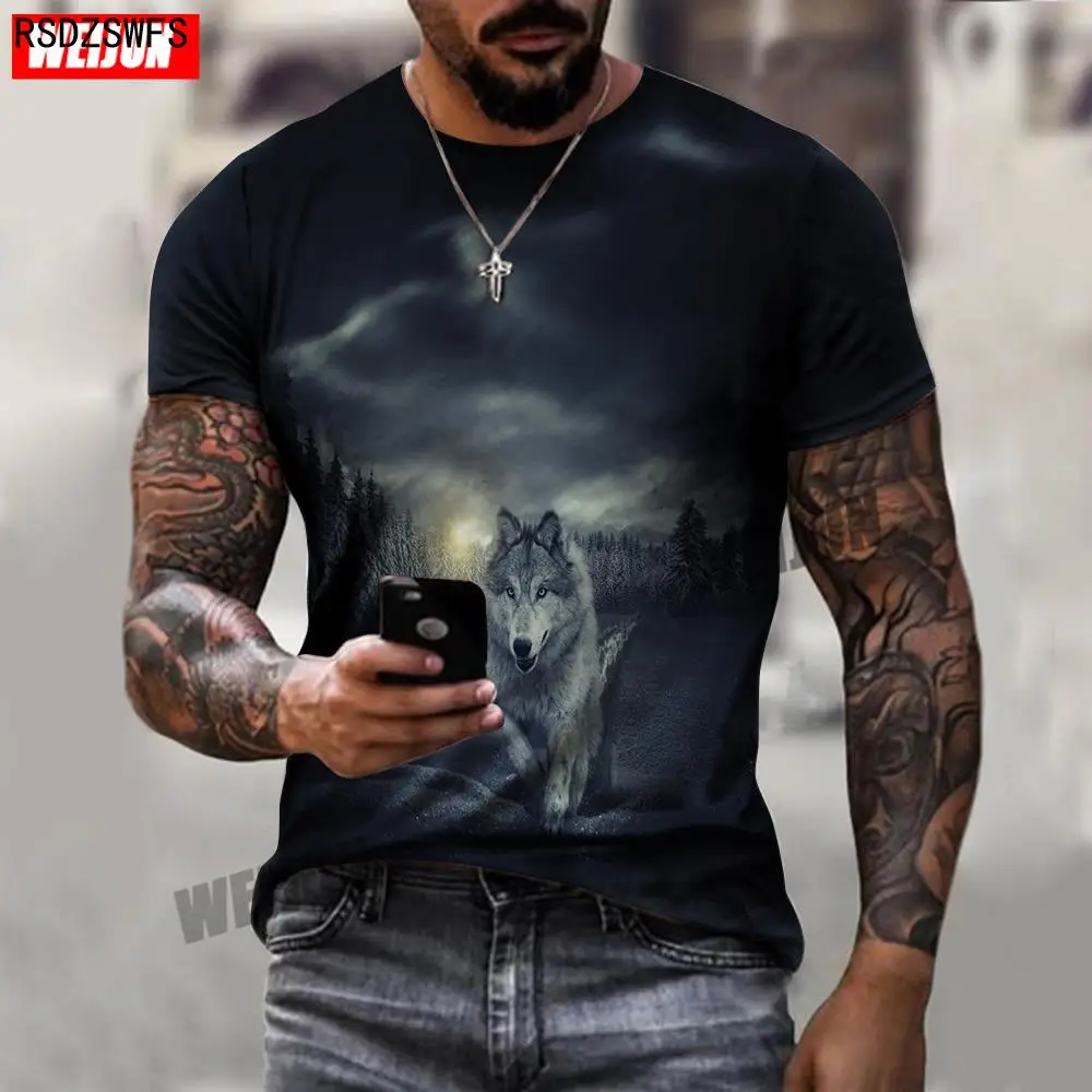 Cool 2021 New Summer Men\'s 3D Print T-shirt O-neck Wolf Animal Short Sleeve Male 3D Clothes Sports Casual Top T Shirt Wholesale