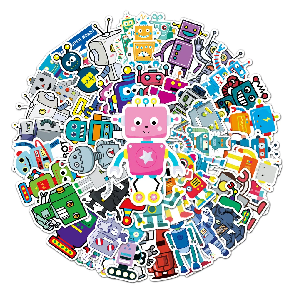 50pcs Robot Stickers For Notebooks Scrapbook Stationery Kscraft Cute Sticker Vintage Scrapbooking Material Craft Supplies