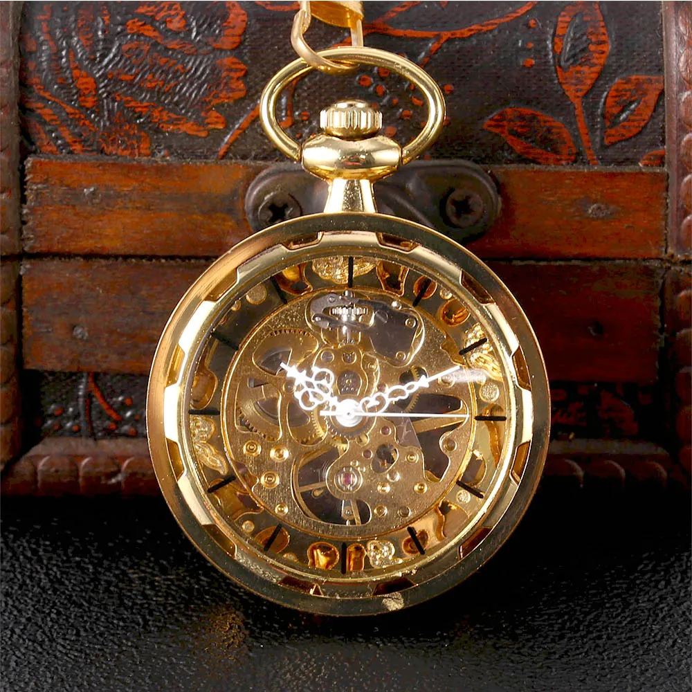 8930Creative gold wheel transparent glossy large mechanical Creative retro gift value exquisite pocket watch