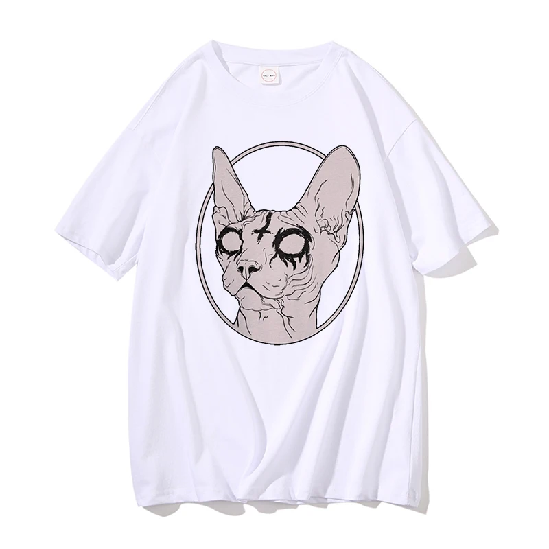 Women Death Metal Sphynx Cat T-Shirt Print Aesthetic T Shirt Summer Tops Fashion Vintage Female T-shirt Camisetas Mujer Shirt