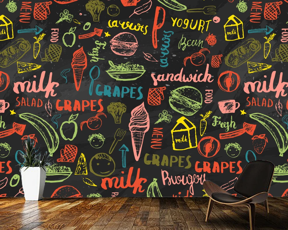 

Papel de parede Cartoon food background wall 3d wallpaper mural,living room kitchen restaurant bar cafe fast food shop wallpaper