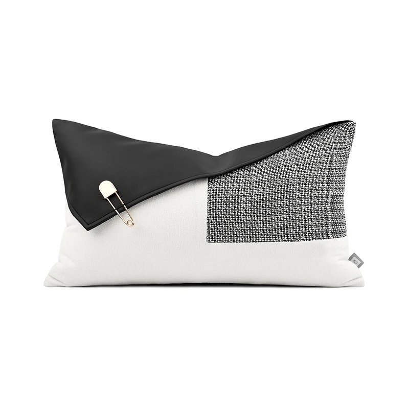 

Light Luxury Cushion Cover Black White Grey Patchwork Waist Pillow Cover Hom Decorative Sofa Seat Living Room Bedroom Pillow