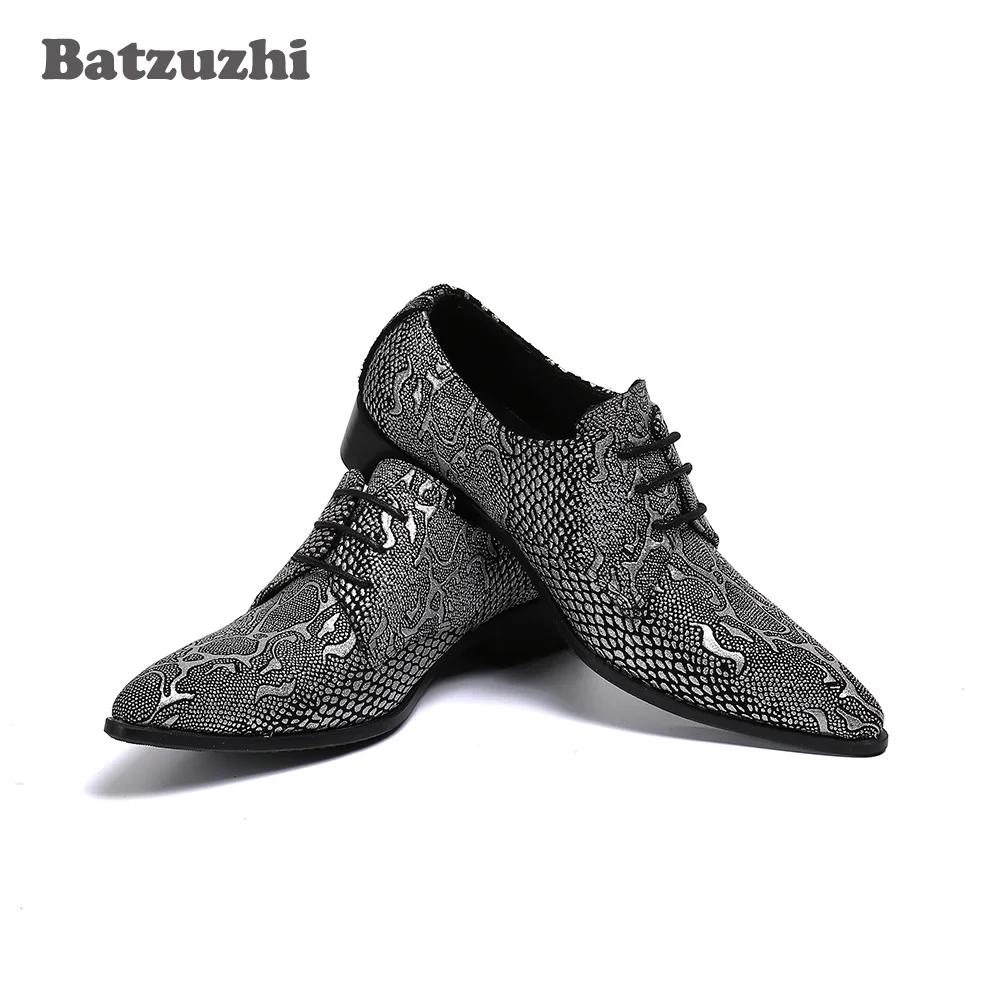 

Batzuzhi Dark Grey Leather Dress Shoes Men Fashion Shoes Men Pointed Toe Lace-up Leather Business Shoes for Men,Big Sizes US6-12