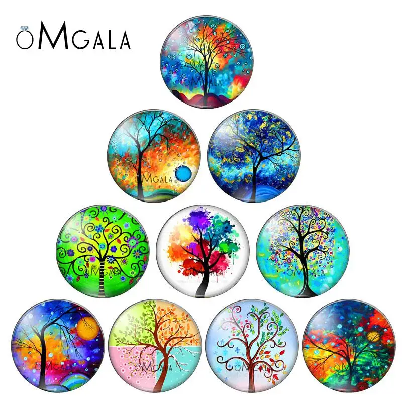 New Beauty Colorful Tree of Life Love hearts 10pcs 12mm/18mm/20mm/25mm Round photo glass cabochon demo flat back Making findings