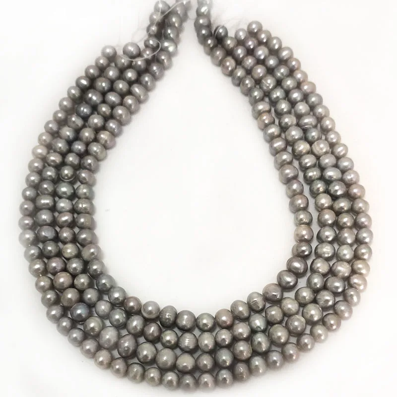 16 inches 7-8mm Silver Gray Natural Potato Fresh Water Pearls Loose Strand