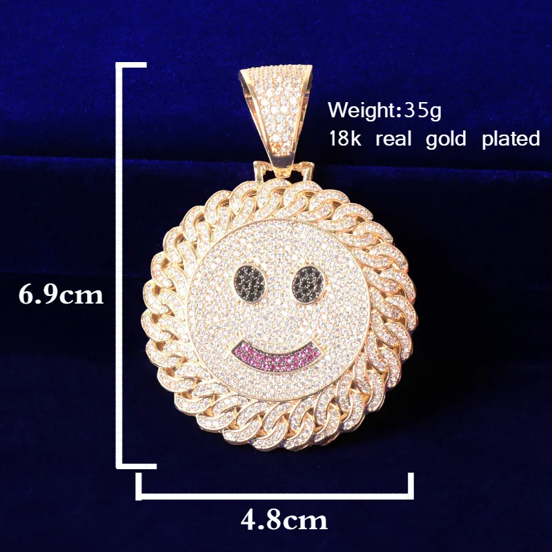 Smile Face Hip Hop Pendant Gold Color Plated Cubic Zircon Men's Necklace Rock Jewelry