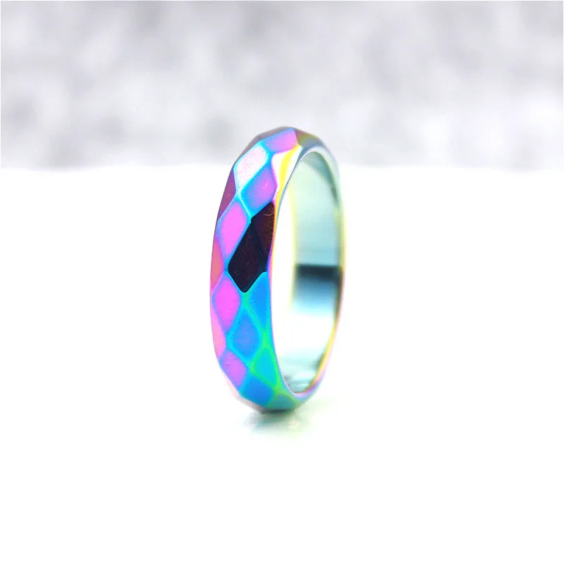 Free Shipping Fashion Party Jewelry 5A Quality 6mm Wide Cut Hematite Ring Rainbow Ring (1 PC) Unisex Jewelry for Men and Women