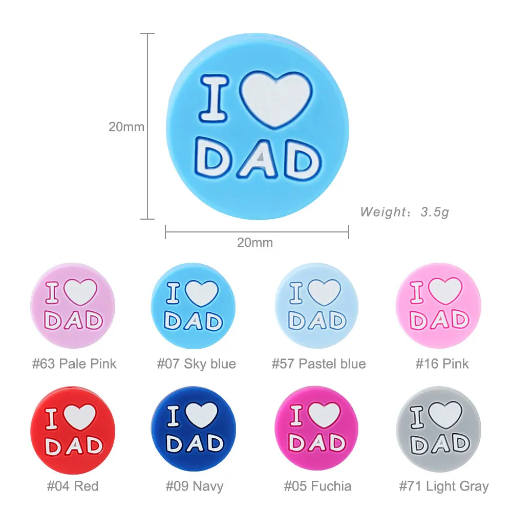 10pcs I Love Mom Dad Silicone Beads Round Heart Food Grade DIY Jewelry Making Mordedor BPA Free Silicone Baby Teething Beads