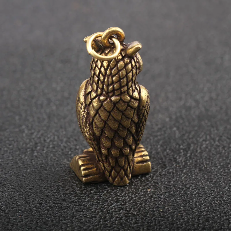 Pure Copper Cute Owl Key Chain Rings Pendant Trinket Retro Brass Animal Figure Car Keychain Hanging Jewelry Children Friend Gift