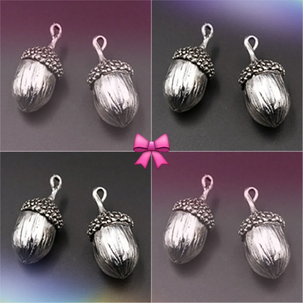 WKOUD / 2 Pcs - Tiny Mini Acorn Charm Pendant, Woodland Nut Charms, Plant Fruit Pendant, 3D Tibetan Silver Charm, 42*18mm A558