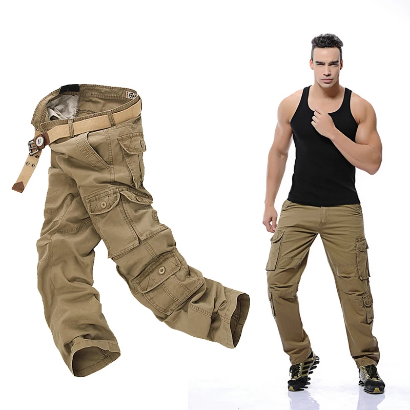 2024 New Mens Cargo Pants Solid Color Big Pockets Decoration Casual Easy Wash Trousers Male Spring Autumn Pants Plus Size 28-46