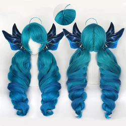 Gwen Game LOL Cosplay Wig Blue Green Mixed Long Curly Wigs Heat Resistant Synthetic Hair Hallowen Party+ Free Wig Cap