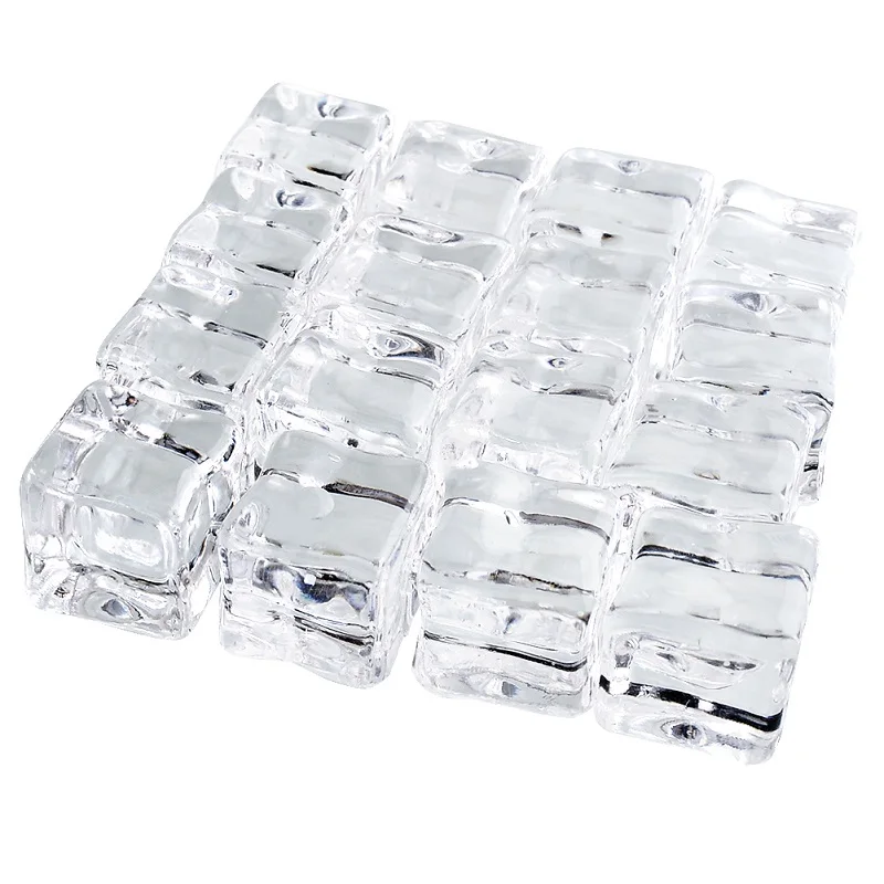 16Pcs Fake Ice Cubes Reusable Artificial Clear Acrylic Crystal Cubes Whisky Drinks Display Photography Props Wedding Party Decor