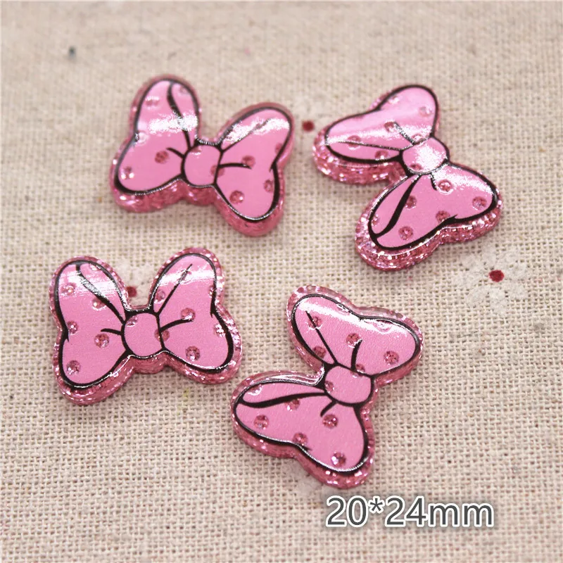 10pcs Kawaii Resin Glitter Red/Pink/Hot Pink Bow Flatback Cabochon DIY Hair Bow Center Scrapbooking Craft,20*24mm