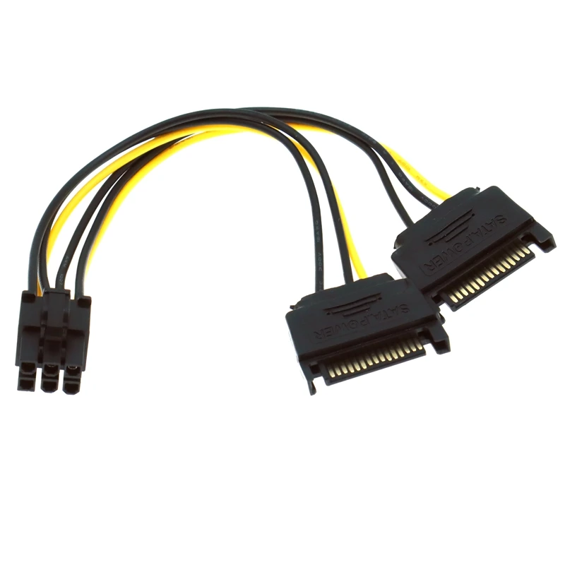 20cm 15pin SATA Power To 6pin   PCI Express Adapter Cable For Video Card Dual 15-pin SATA Power Female 6-pin PCIe Power Male