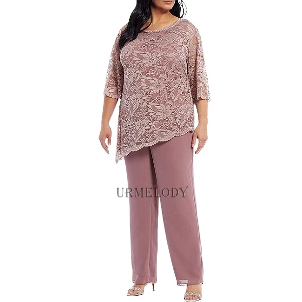 Costume pantalon deux pièces pour mère, tenue de mariage en dentelle, grande taille US28W