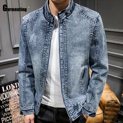Garmenting Men Demin Jackets Trendy 2021 Autumn Winter Mandarin Collar Outerwear Zipper Up Demin Jacket Slim Fitted Male Clothes