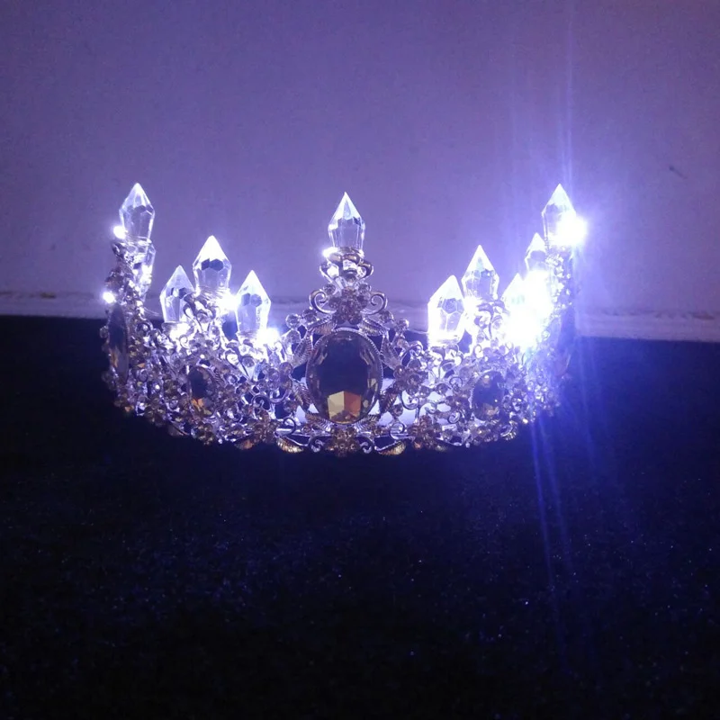 Bride Princess Crown Tiara Glowing Rhinestone LED Light Headwear Hair Accessory For Wedding Cosplay Party Hair Decor Jewelry