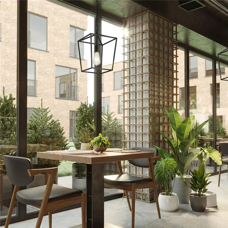 

Pendant Light LED Vintage Loft Lantern Hanging Lamp Height Adjustable IronLighting Fixtures for Restaurant Kitchen Black Lights