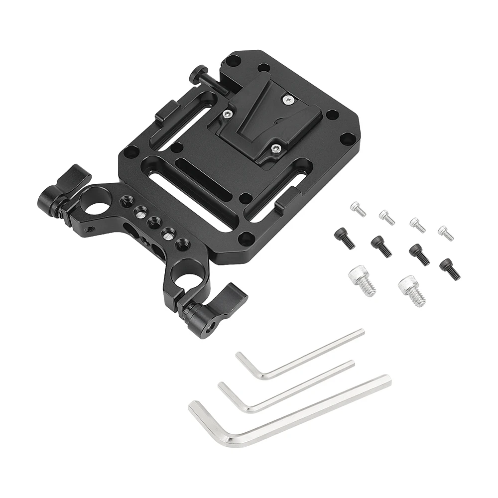 Adattatore femmina CAMVATE Mini v-lock a sgancio rapido con attacco VESA e morsetto a doppia asta da 15mm per montaggio batteria fotocamera DSLR