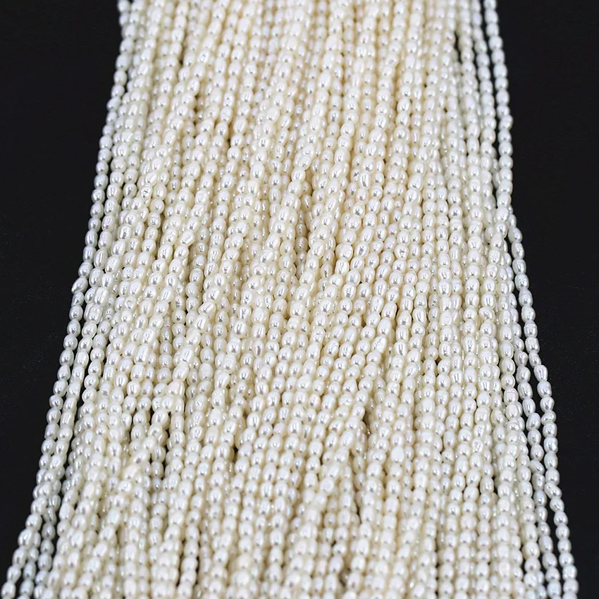 2 Strands Genuine Natural wholesale 2-2.5mm A+ rice white pearl strands loose beads women lady jewelry DIY