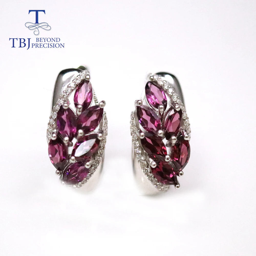 100% Natural brazil rhodolite garnet clasp earring ring marquise 3*6mm 6ct 925 sterling silver fine jewelry for women nice gift